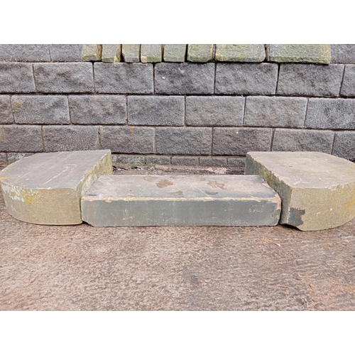 1014 - Victorian sandstone door set comprising of central step and two semi - circle kneeler plinths {H 23c... 