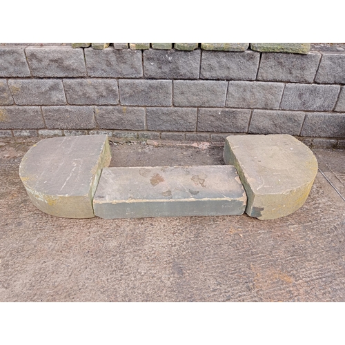 1014 - Victorian sandstone door set comprising of central step and two semi - circle kneeler plinths {H 23c... 