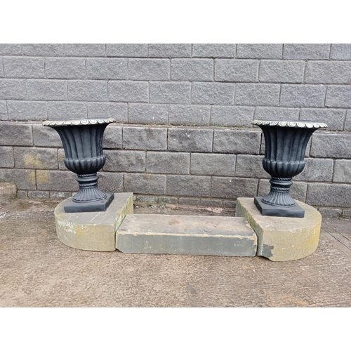 1014 - Victorian sandstone door set comprising of central step and two semi - circle kneeler plinths {H 23c... 