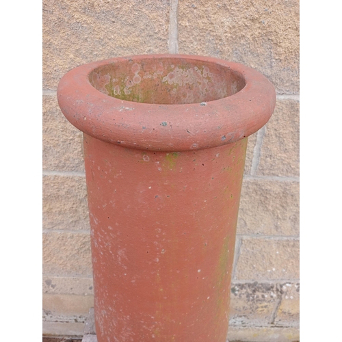 1017 - Pair of terracotta rolltop chimney pots {H 88cm x Dia 30cm }.