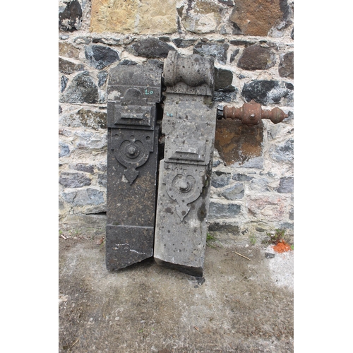 1019 - Pair of 19th C carved stone gate posts {H 114cm x W 24cm x D 24cm }.