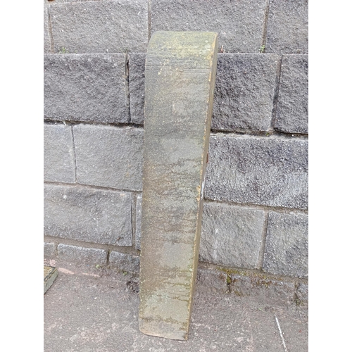 1029 - Sandstone gate post bullnose top {H 85cm x W 16cm x D 20cm }.