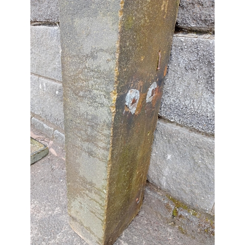 1029 - Sandstone gate post bullnose top {H 85cm x W 16cm x D 20cm }.