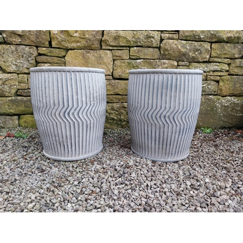 105 - Pair of galvanised metal circular garden planters {48 cm H x 40 cm Dia.}.