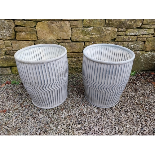 105 - Pair of galvanised metal circular garden planters {48 cm H x 40 cm Dia.}.