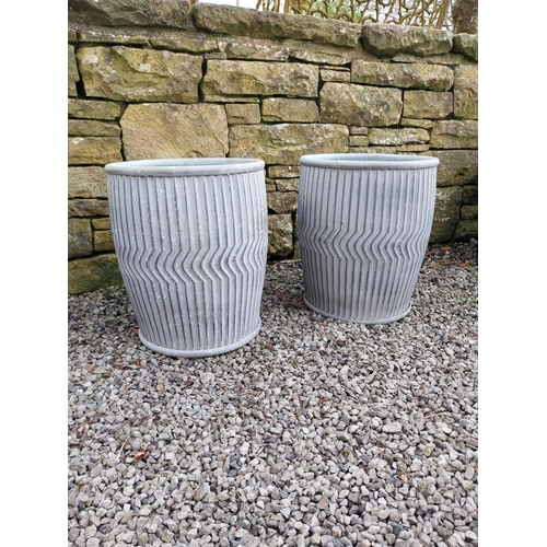 105 - Pair of galvanised metal circular garden planters {48 cm H x 40 cm Dia.}.