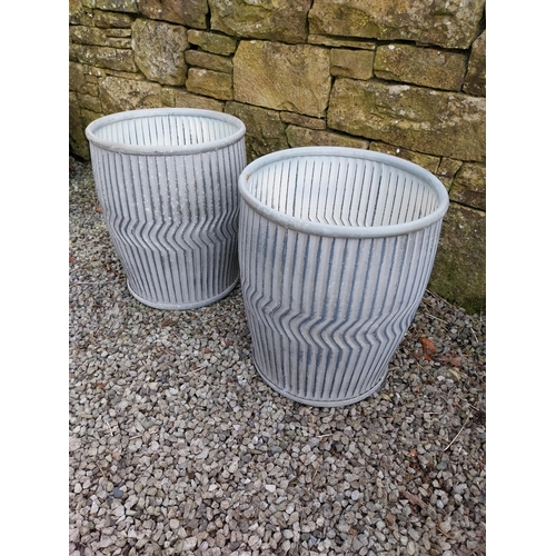 105 - Pair of galvanised metal circular garden planters {48 cm H x 40 cm Dia.}.