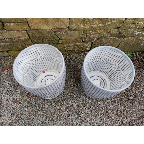 105 - Pair of galvanised metal circular garden planters {48 cm H x 40 cm Dia.}.