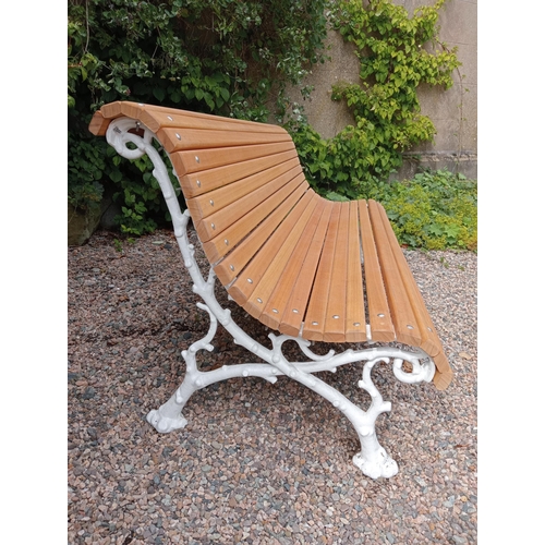 111 - Cast iron and wooden rolltop garden bench {H 75cm x W 180cm x D 70cm }.