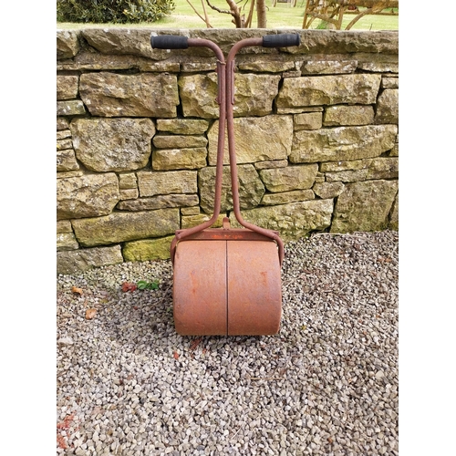 112 - Early 20th C. wrought iron garden roller {95 cm H x 38 cm W x 47 cm D}.