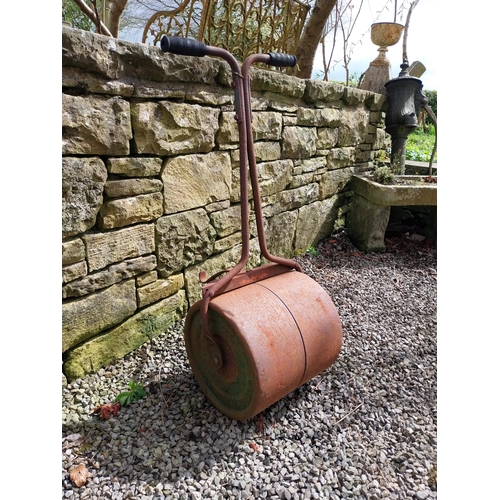 112 - Early 20th C. wrought iron garden roller {95 cm H x 38 cm W x 47 cm D}.