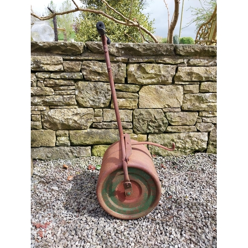 112 - Early 20th C. wrought iron garden roller {95 cm H x 38 cm W x 47 cm D}.