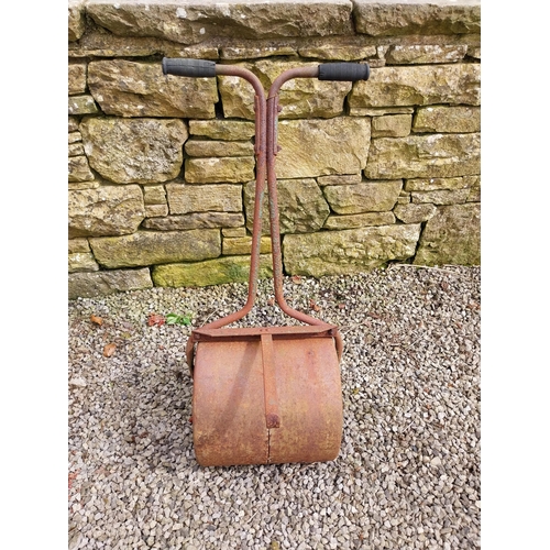 112 - Early 20th C. wrought iron garden roller {95 cm H x 38 cm W x 47 cm D}.