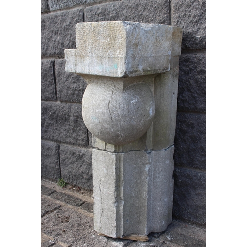 119 - Pair of 19th C. blue stone balcony corbels decorated with a ball {H 79cm x W 36cm x D 25cm }.