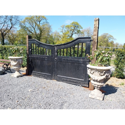 122 - Set of Edwardian painted teak entrance gates - posts not included, gates only {195 cm H x 342 cm W x... 