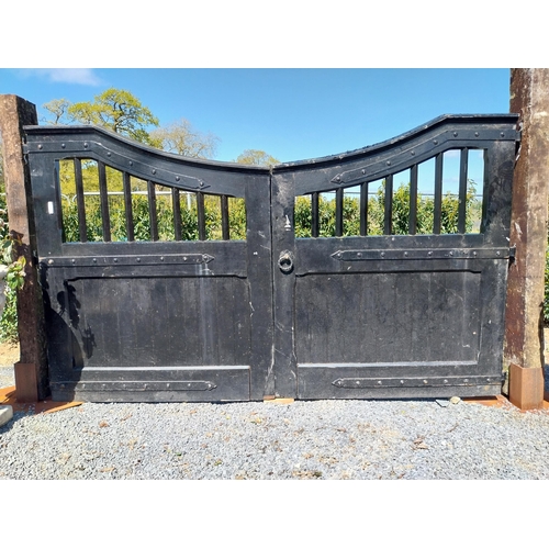 122 - Set of Edwardian painted teak entrance gates - posts not included, gates only {195 cm H x 342 cm W x... 