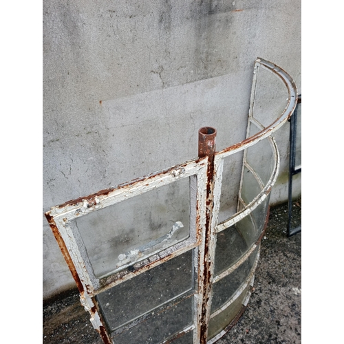 125 - Cast iron curved eight pane window {H 122cm x W 122cm }. (NOT AVAILABLE TO VIEW IN PERSON)