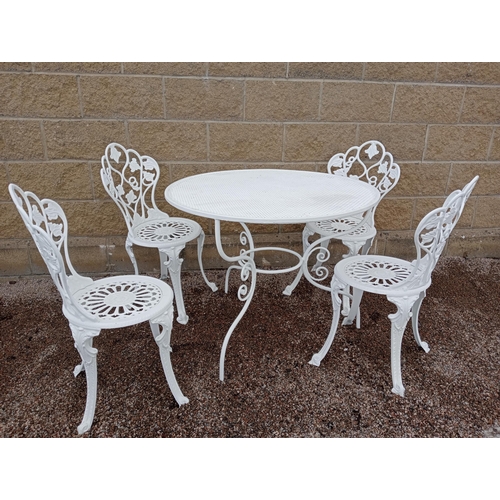 130 - Aluminium garden table and four chairs {Chairs H 84cm x 40 x 40 Table H 72cm x Dia 92cm }. (NOT AVAI... 