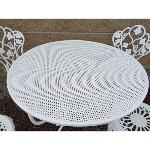 130 - Aluminium garden table and four chairs {Chairs H 84cm x 40 x 40 Table H 72cm x Dia 92cm }. (NOT AVAI... 