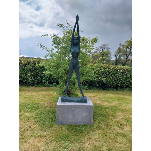 133 - Exceptional quality contemporary bronze sculpture 'The Naked Ballerina' raised on slate plinth {Over... 