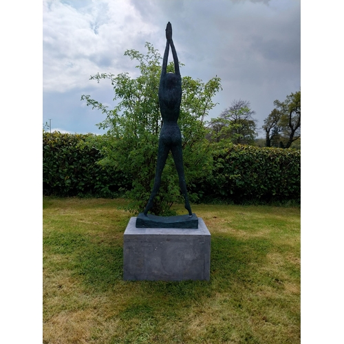 133 - Exceptional quality contemporary bronze sculpture 'The Naked Ballerina' raised on slate plinth {Over... 