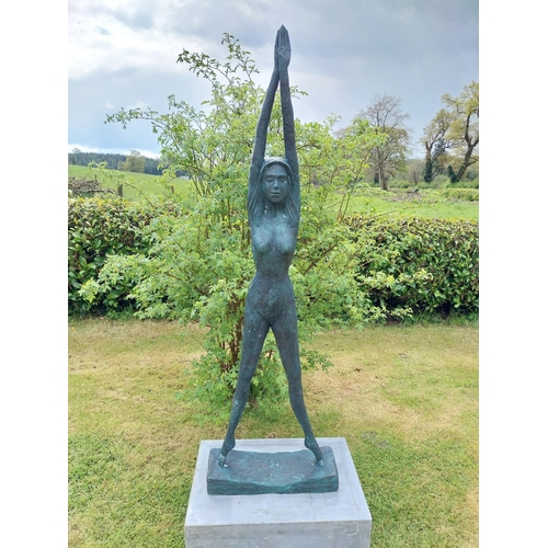 133 - Exceptional quality contemporary bronze sculpture 'The Naked Ballerina' raised on slate plinth {Over... 