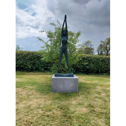 133 - Exceptional quality contemporary bronze sculpture 'The Naked Ballerina' raised on slate plinth {Over... 