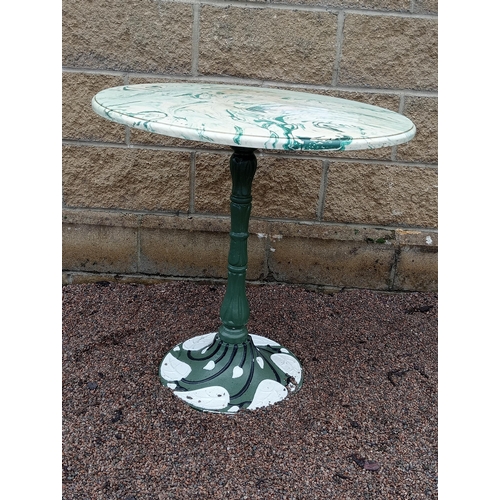 137 - Cast iron lily of the valley circular garden table with marble top {H 72cm x Dia 75cm }. (NOT AVAILA... 