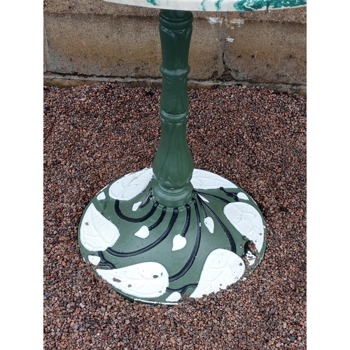 137 - Cast iron lily of the valley circular garden table with marble top {H 72cm x Dia 75cm }. (NOT AVAILA... 