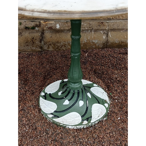 138 - Cast iron lily of the valley circular garden table with marble top {H 72cm x Dia 90cm }. (NOT AVAILA... 