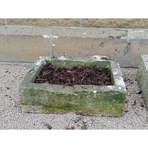 139 - Pair of stone troughs {H 14cm x W 45cm x D 36cm }. (NOT AVAILABLE TO VIEW IN PERSON)