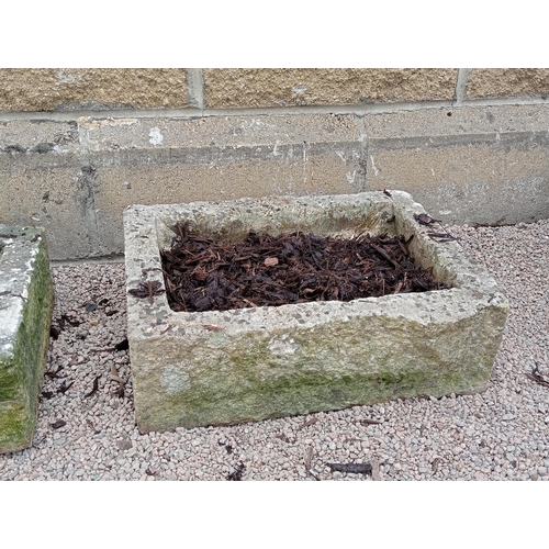 139 - Pair of stone troughs {H 14cm x W 45cm x D 36cm }. (NOT AVAILABLE TO VIEW IN PERSON)