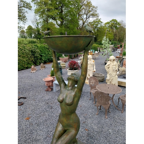 14 - Exceptional quality bronze water feature or bird bath depicting an Art Deco lady raised on slate pli... 