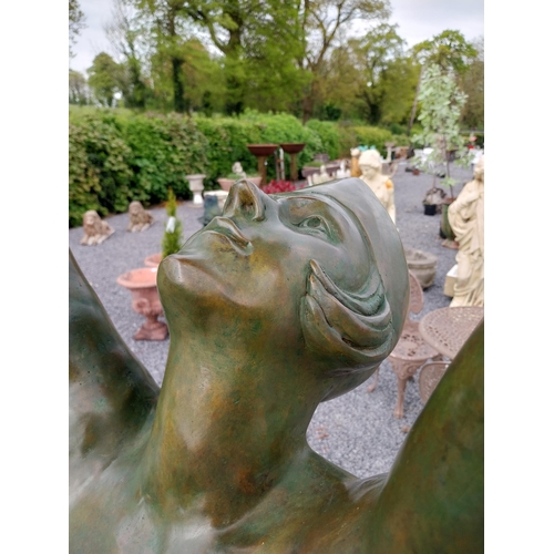 14 - Exceptional quality bronze water feature or bird bath depicting an Art Deco lady raised on slate pli... 