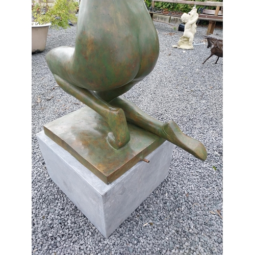 14 - Exceptional quality bronze water feature or bird bath depicting an Art Deco lady raised on slate pli... 