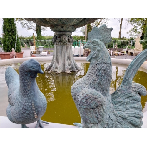 144 - Bronze statuette of a Rooster and Chicken {30 cm H x 24 cm W x 11 cm D and 23 cm H x 17 cm W x 10 cm... 