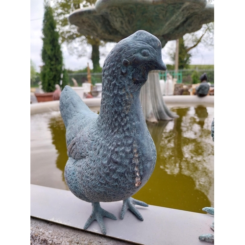 144 - Bronze statuette of a Rooster and Chicken {30 cm H x 24 cm W x 11 cm D and 23 cm H x 17 cm W x 10 cm... 