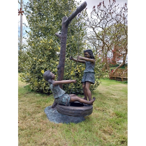 150 - Exceptional quality bronze sculpture of Girls on swing {140 cm H x 65 cm W x 71 cm D}.