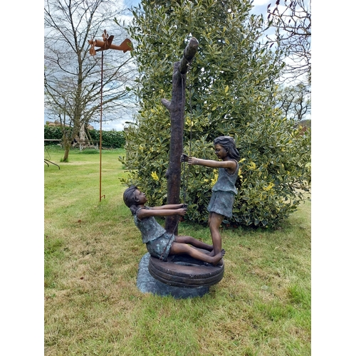 150 - Exceptional quality bronze sculpture of Girls on swing {140 cm H x 65 cm W x 71 cm D}.