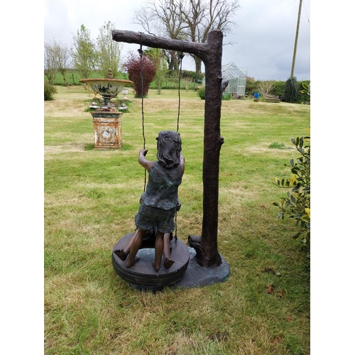 150 - Exceptional quality bronze sculpture of Girls on swing {140 cm H x 65 cm W x 71 cm D}.