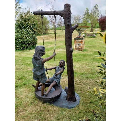 150 - Exceptional quality bronze sculpture of Girls on swing {140 cm H x 65 cm W x 71 cm D}.