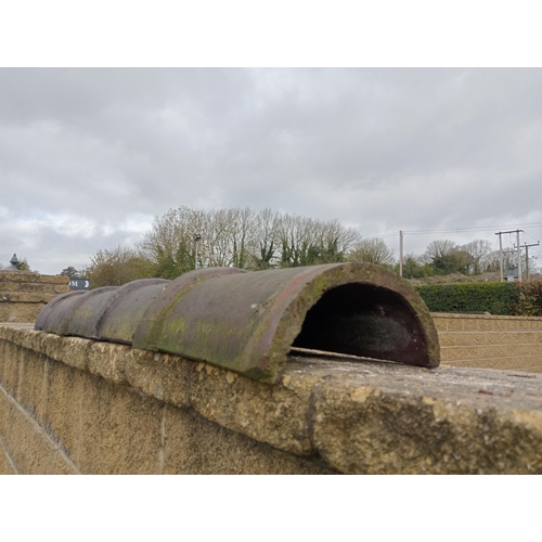 151 - Collection of forty nine half round black ridge tiles {H 13cm x W 30cmn x D 24cm}. (NOT AVAILABLE TO... 