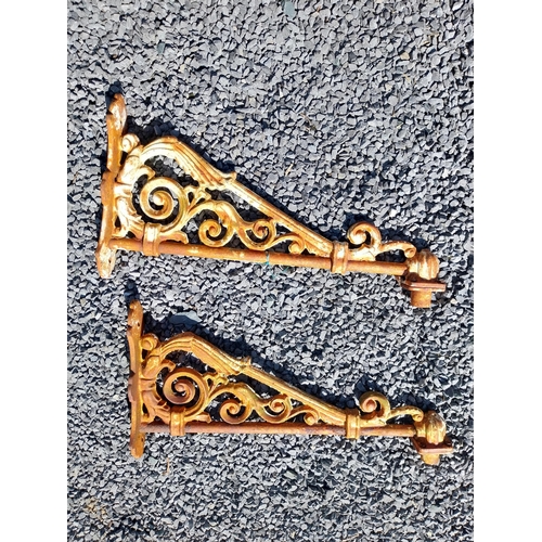 152 - Pair of good quality decorative cast iron wall brackets {39 cm H x 72 cm W x 11 cm D}.