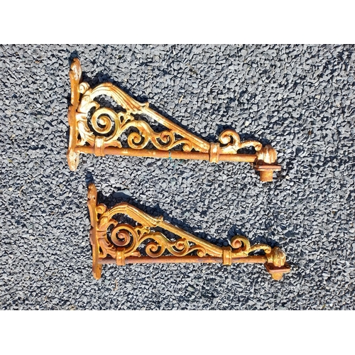 152 - Pair of good quality decorative cast iron wall brackets {39 cm H x 72 cm W x 11 cm D}.