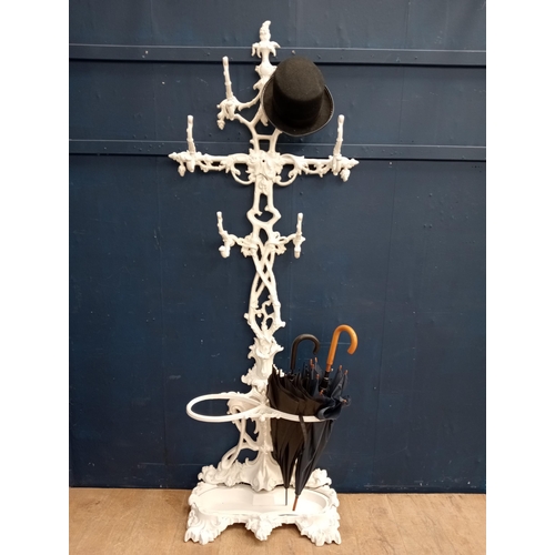 159 - Victorian cast iron coat rack and umbrella stand in the form of a tree  {H 204cm x W 45cm x D 26cm}.