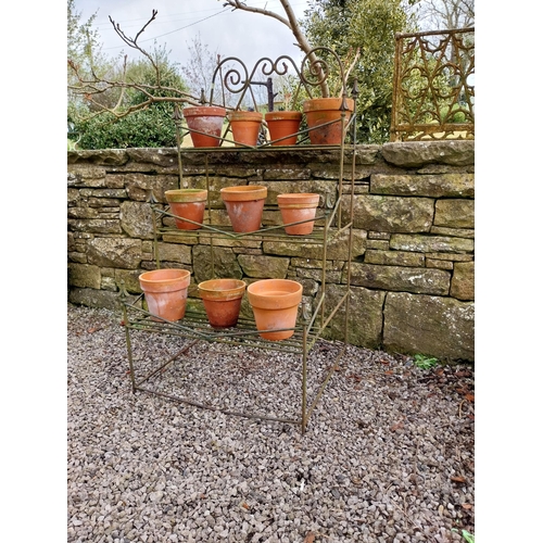 162 - Early 20th C. wrought iron waterfall plant stand {127 cm H x 70 cm W x 64 cm D}.