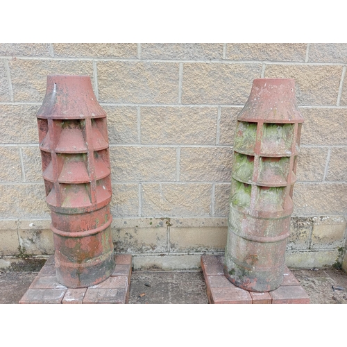 173 - Pair of fluted terracotta chimney pots {H 110cm x D 30cm x W 33cm }. (NOT AVAILABLE TO VIEW IN PERSO... 