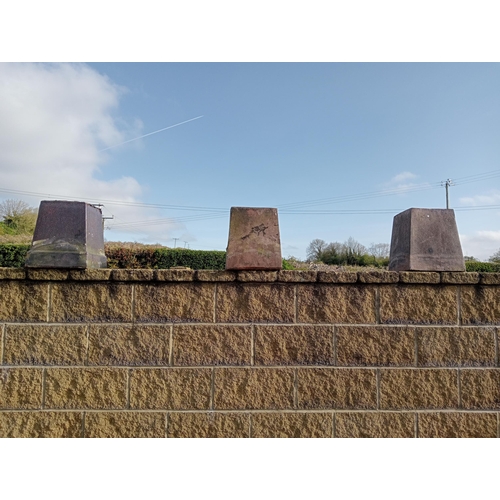 180 - Set of three salt glazed chimney pots {H 36cm x W 30cm x D 30cm }.