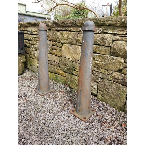 181 - Pair of cast iron bollards {88 cm H x 20 cm W x 21 cm D}.