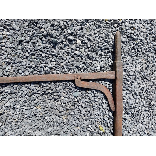 182 - 19th C. wrought iron crane {129 cm H x 105 cm W x 6 cm D}.